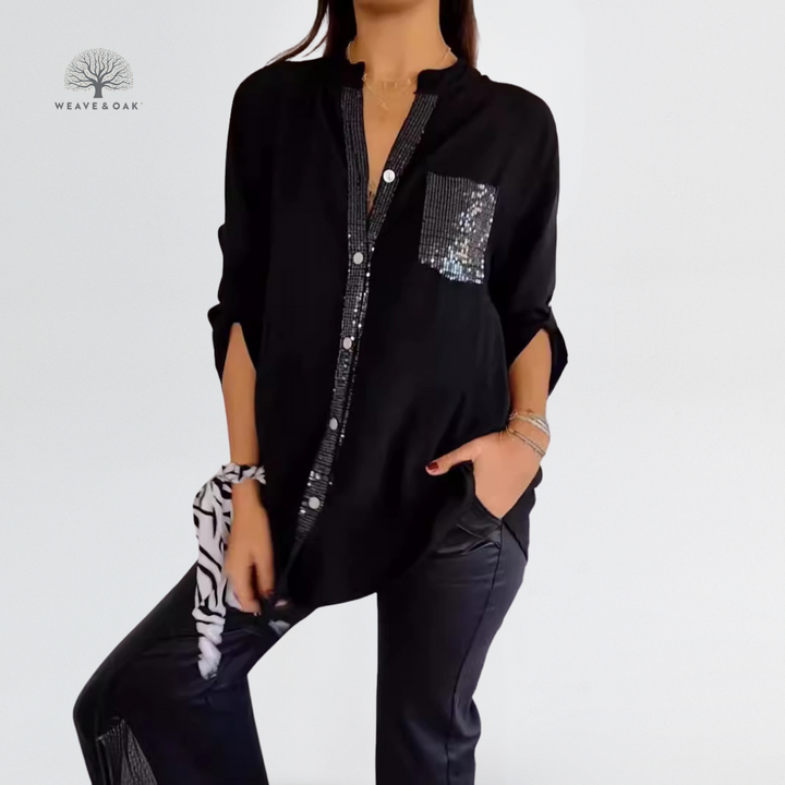Mira | Sequin Accent Blouse That Flatters and Covers