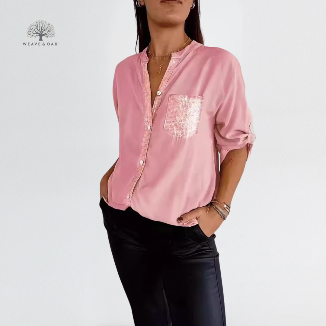 Mira | Sequin Accent Blouse That Flatters and Covers
