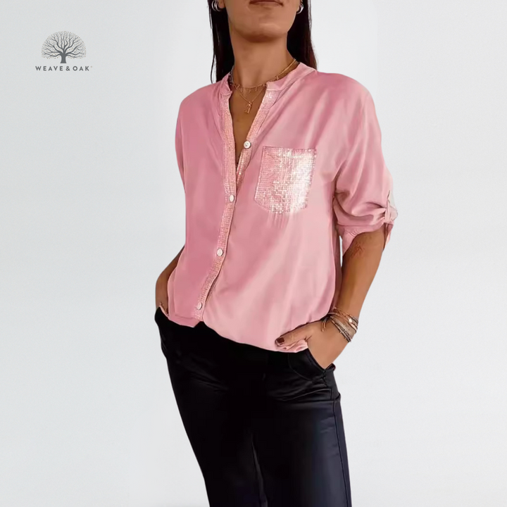 Mira | Sequin Accent Blouse That Flatters and Covers