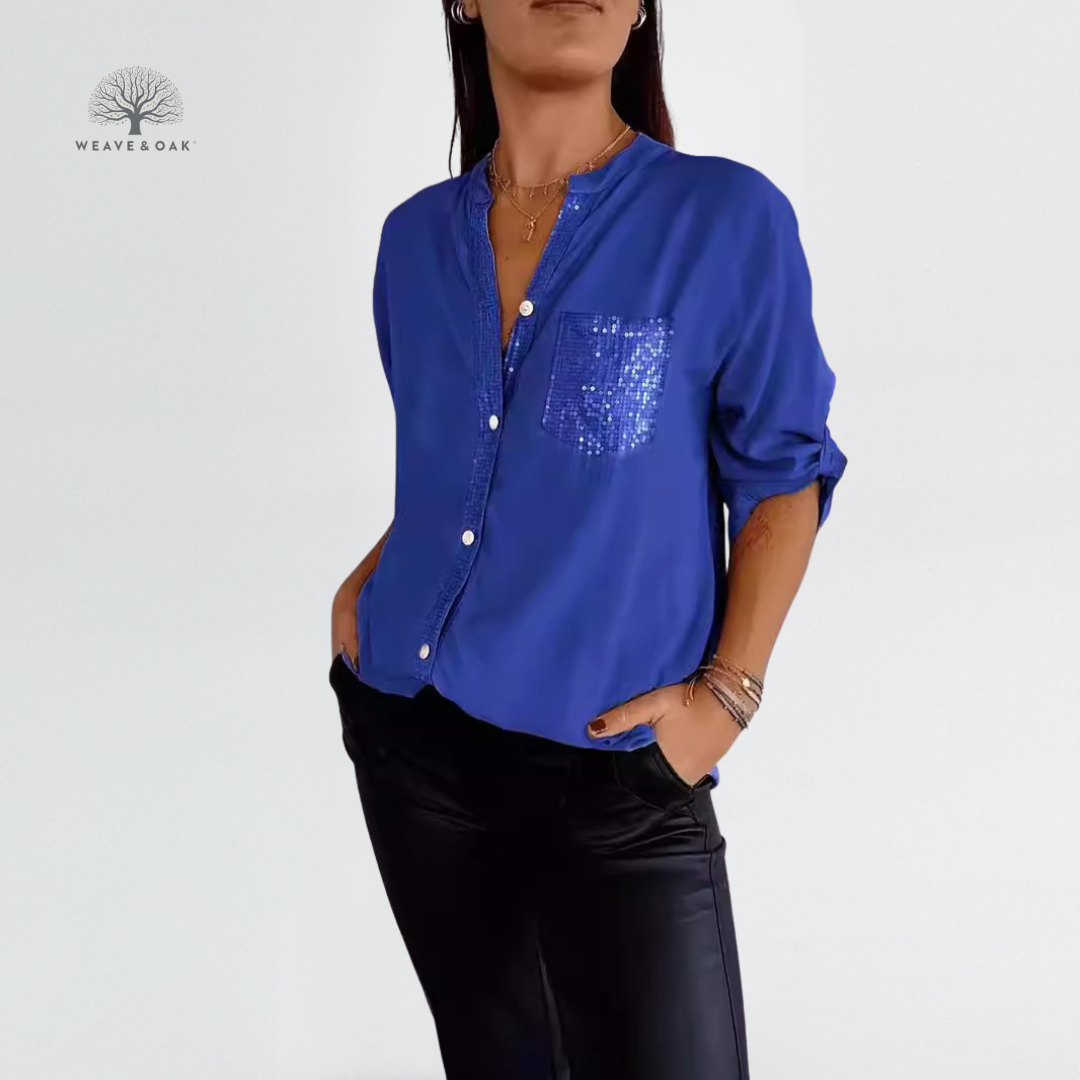 Mira | Sequin Accent Blouse That Flatters and Covers