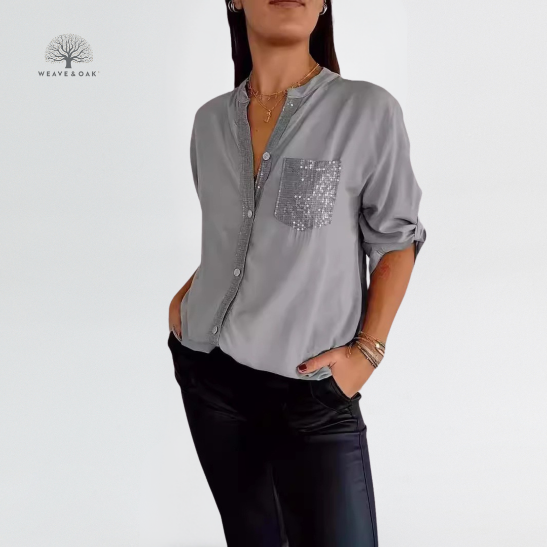 Mira | Sequin Accent Blouse That Flatters and Covers