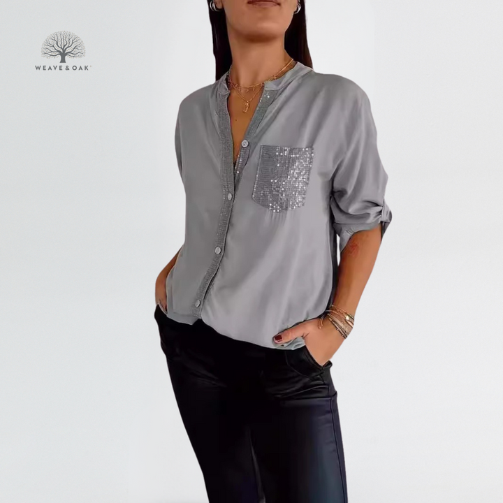 Mira | Sequin Accent Blouse That Flatters and Covers