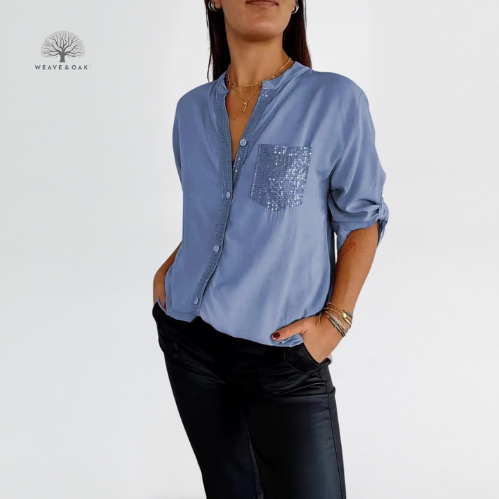 Mira | Sequin Accent Blouse That Flatters and Covers