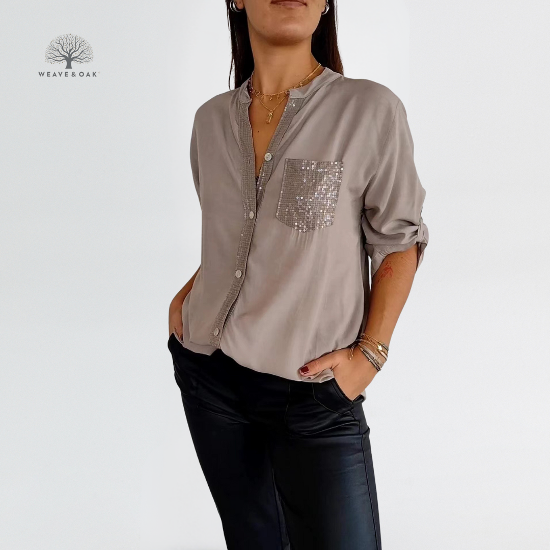 Mira | Sequin Accent Blouse That Flatters and Covers