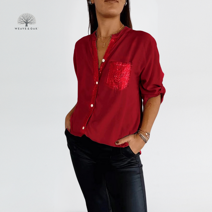 Mira | Sequin Accent Blouse That Flatters and Covers
