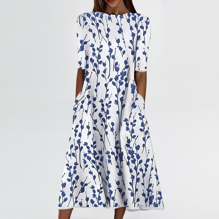 Bridget | Floral Midi Dress for Tummy & Arm Coverage