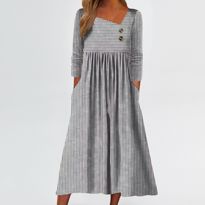 Norah | Striped Midi Comfort Dress with Arm & Tummy Coverage