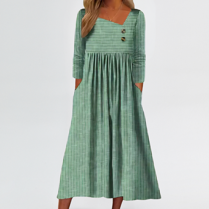 Norah | Striped Midi Comfort Dress with Arm & Tummy Coverage