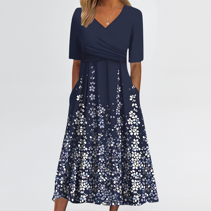 Eliza | Soft Floral V-Neck Dress with Tummy-Covering Wrap Detail