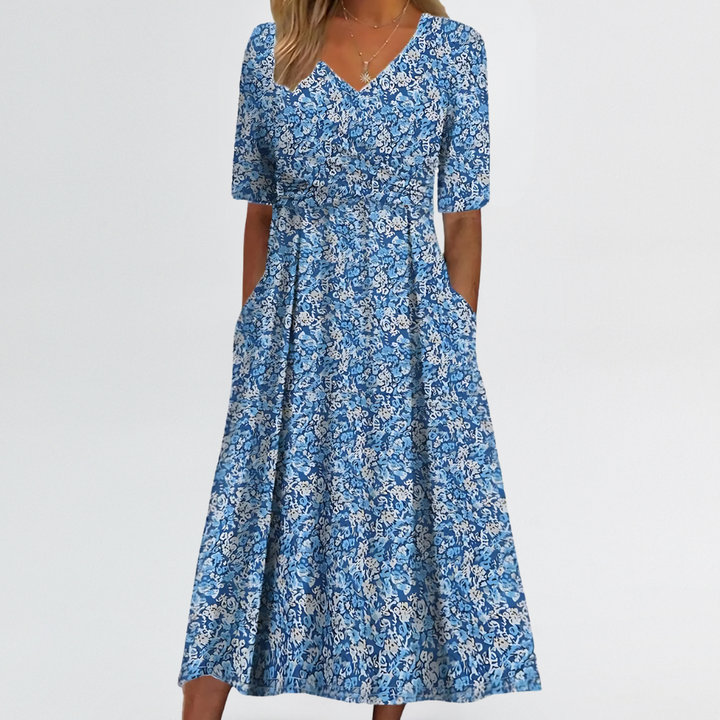 Eliza | Soft Floral V-Neck Dress with Tummy-Covering Wrap Detail