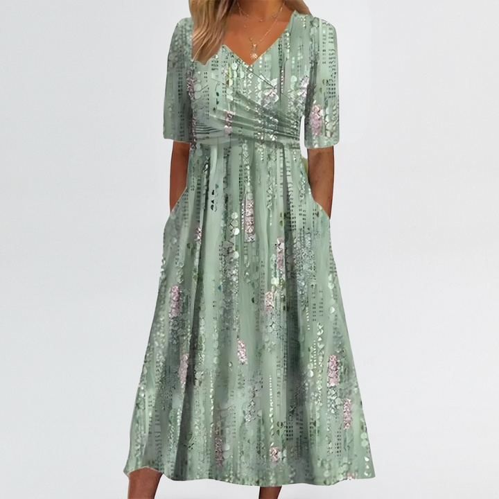 Eliza | Soft Floral V-Neck Dress with Tummy-Covering Wrap Detail